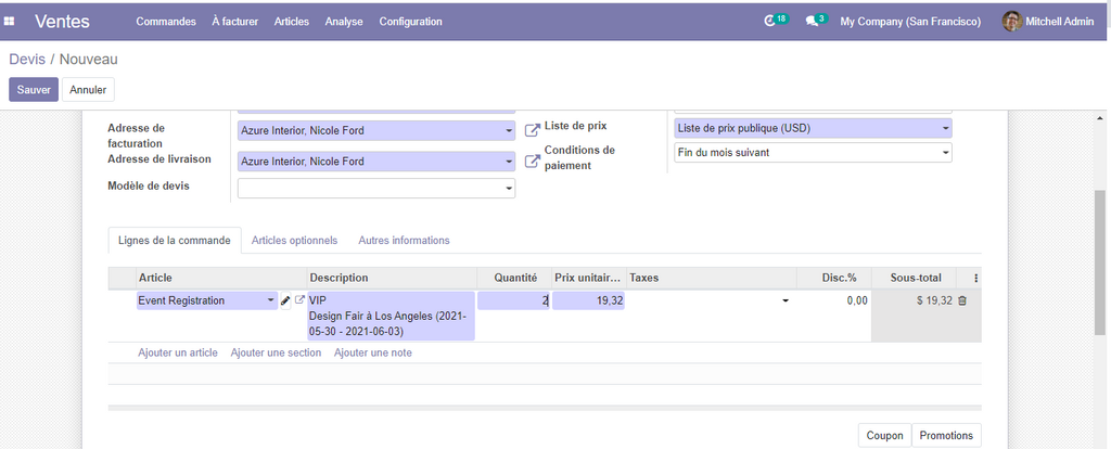 Vente Ticket sur bon de commande Vente Ticket sur bon de commande