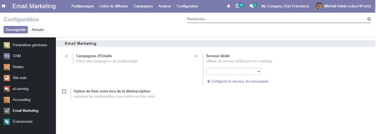 Configuration email marketing Odoo Configuration email marketing Odoo