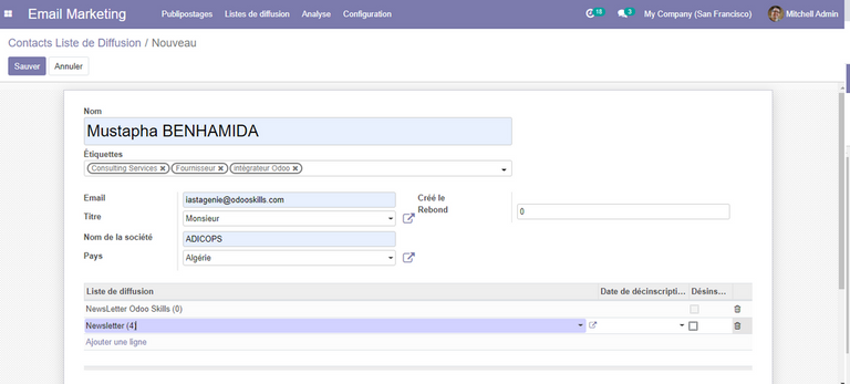 Création manuelle des contacts des Listes de diffusion Création manuelle des contacts des Listes de diffusion :
