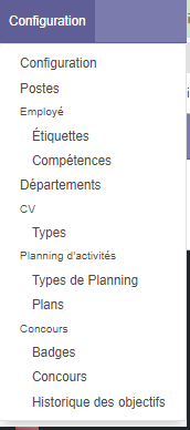 Configurations application employé Configurations application employé