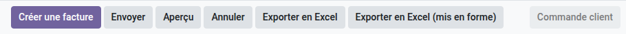 En-tête de commande de vente Odoo 19 avec les boutons Exporter en Excel et Exporter en Excel (mis en forme)