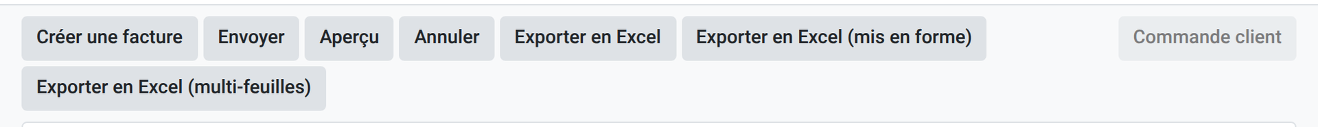 En-tête d'une commande de vente Odoo 19 avec le bouton Exporter en Excel (multi-feuilles) aux côtés des boutons des articles précédents