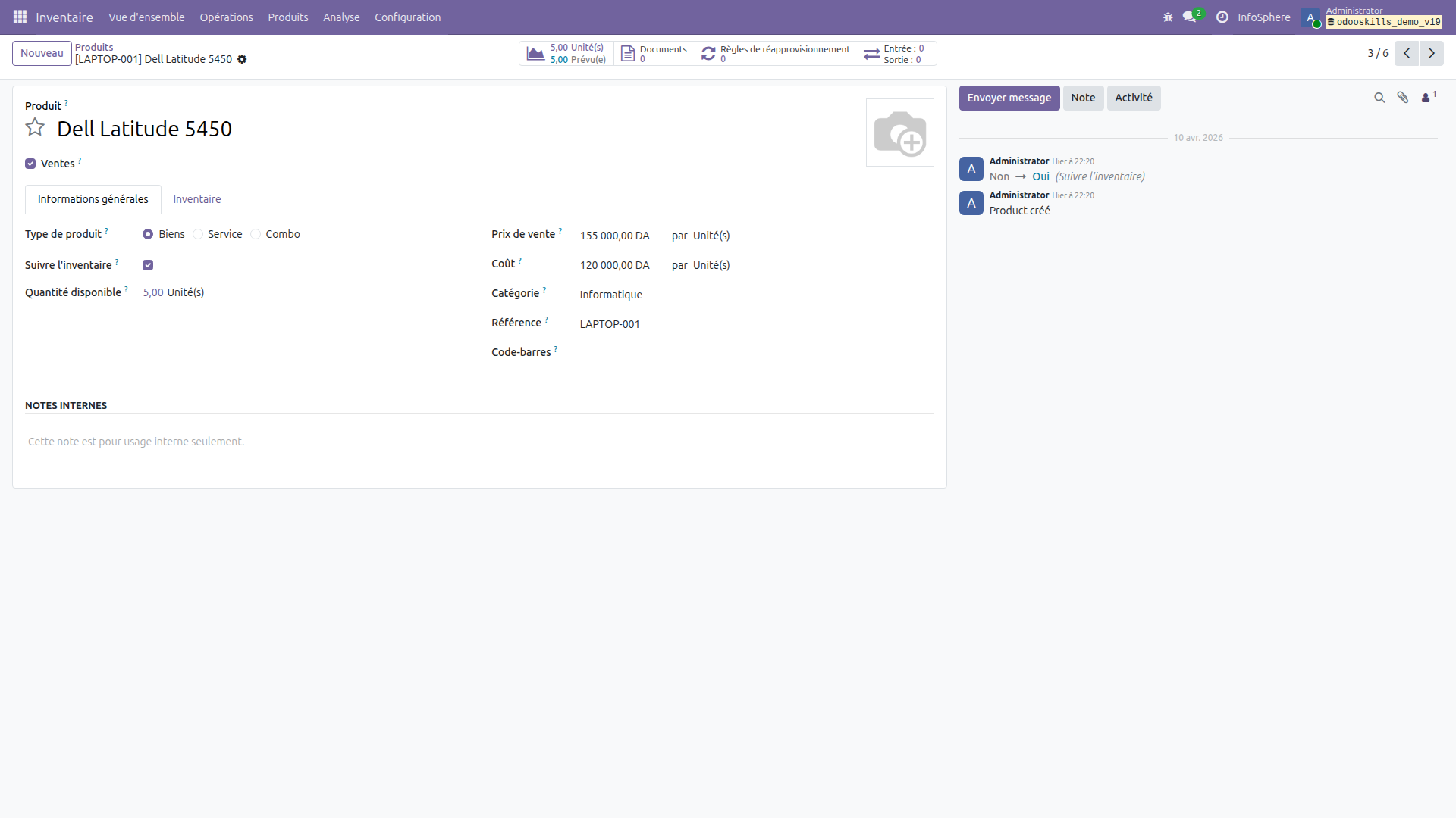 Fiche produit Dell Latitude avec tracking par numéro de série