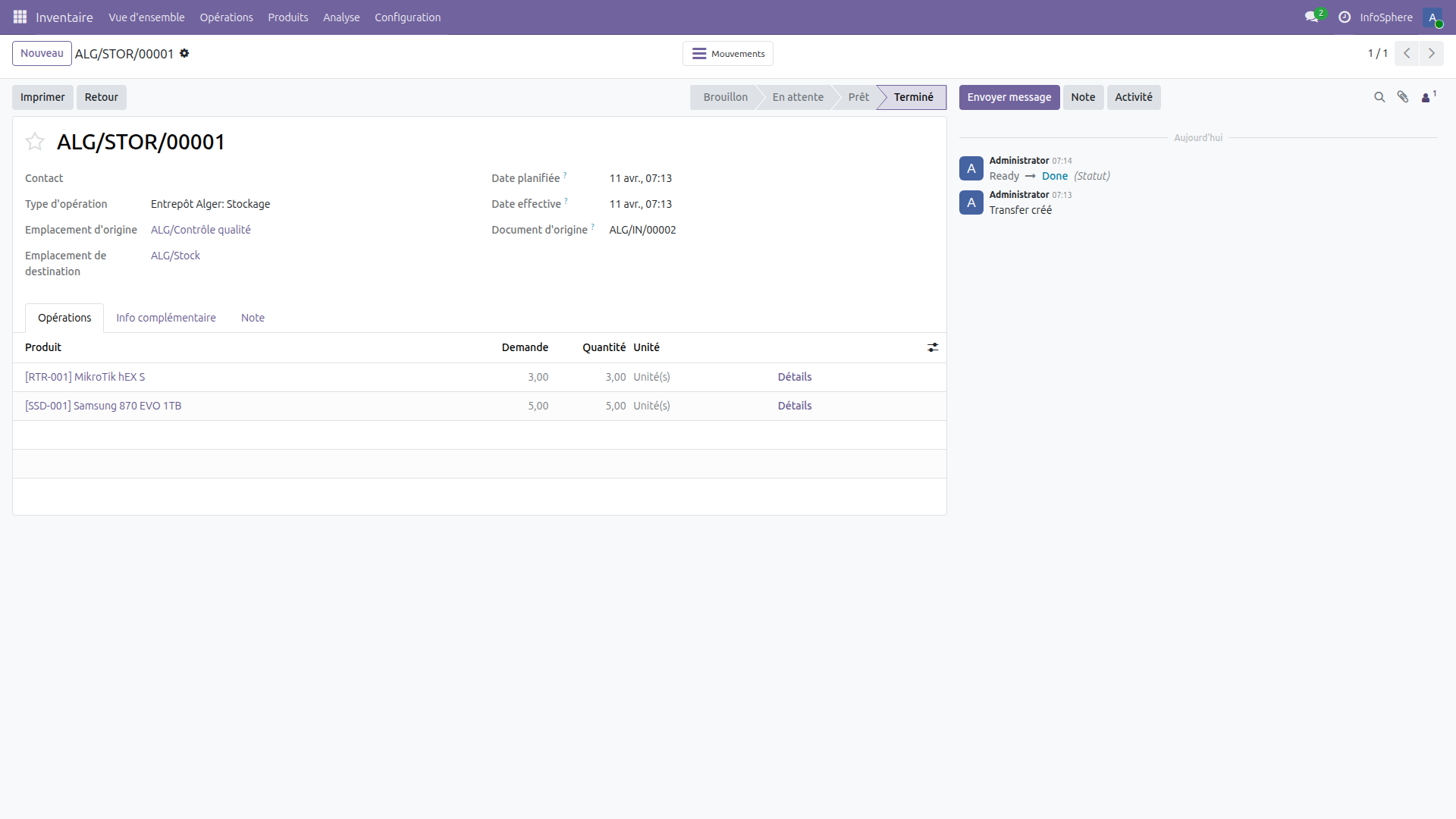 Transfert de stockage ALG/STOR/00001 dans Odoo 19
