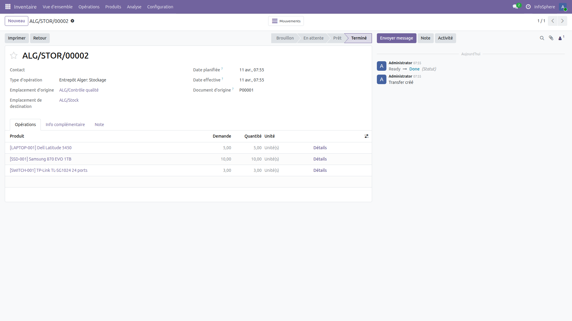 Transfert de stockage ALG/STOR/00002 dans Odoo 19