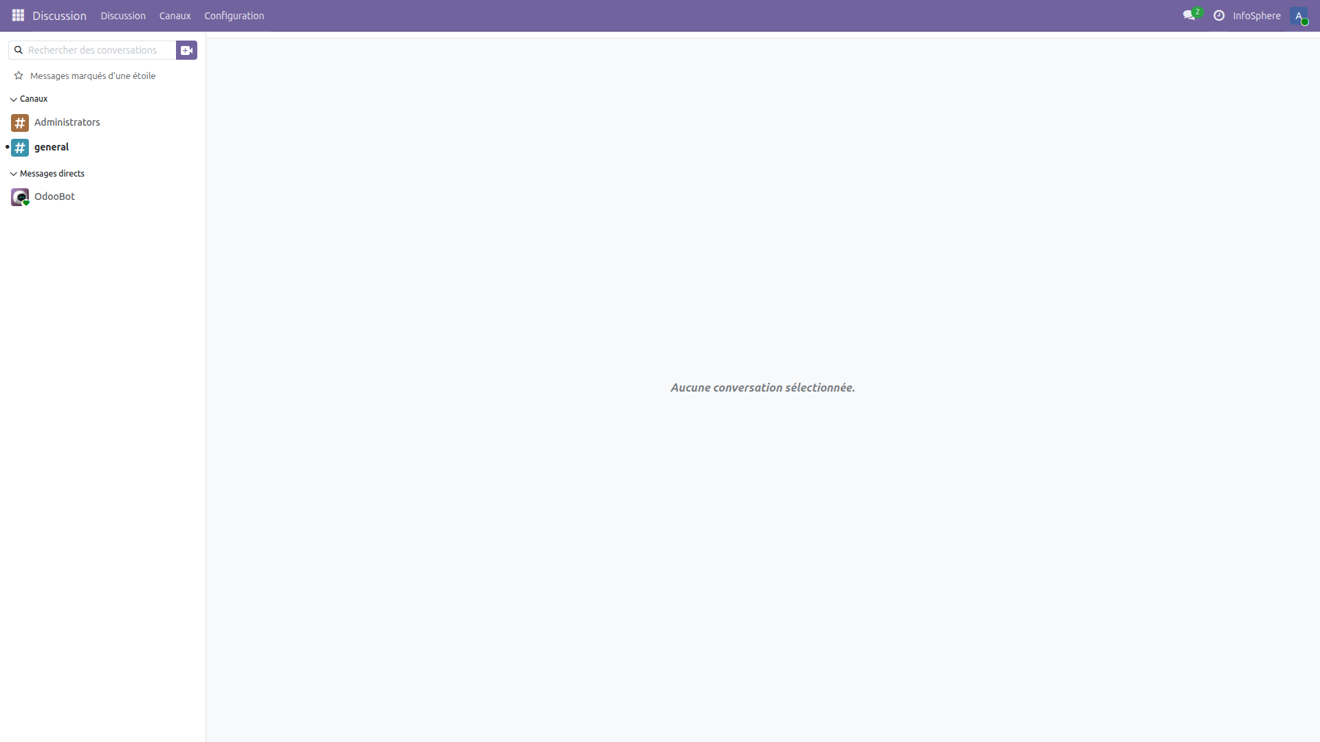 Vue liste du pipeline CRM Odoo 19 — 4 opportunités InfoSphere avec revenus et probabilités