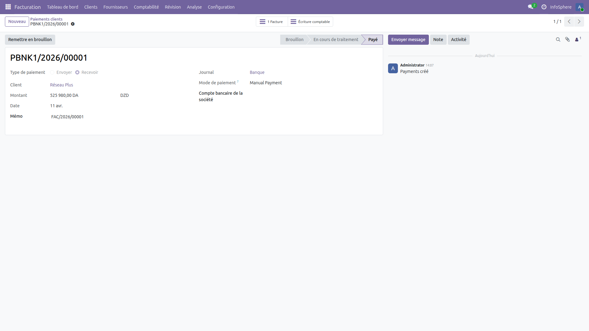 Détail du paiement PBNK1/2026/00001