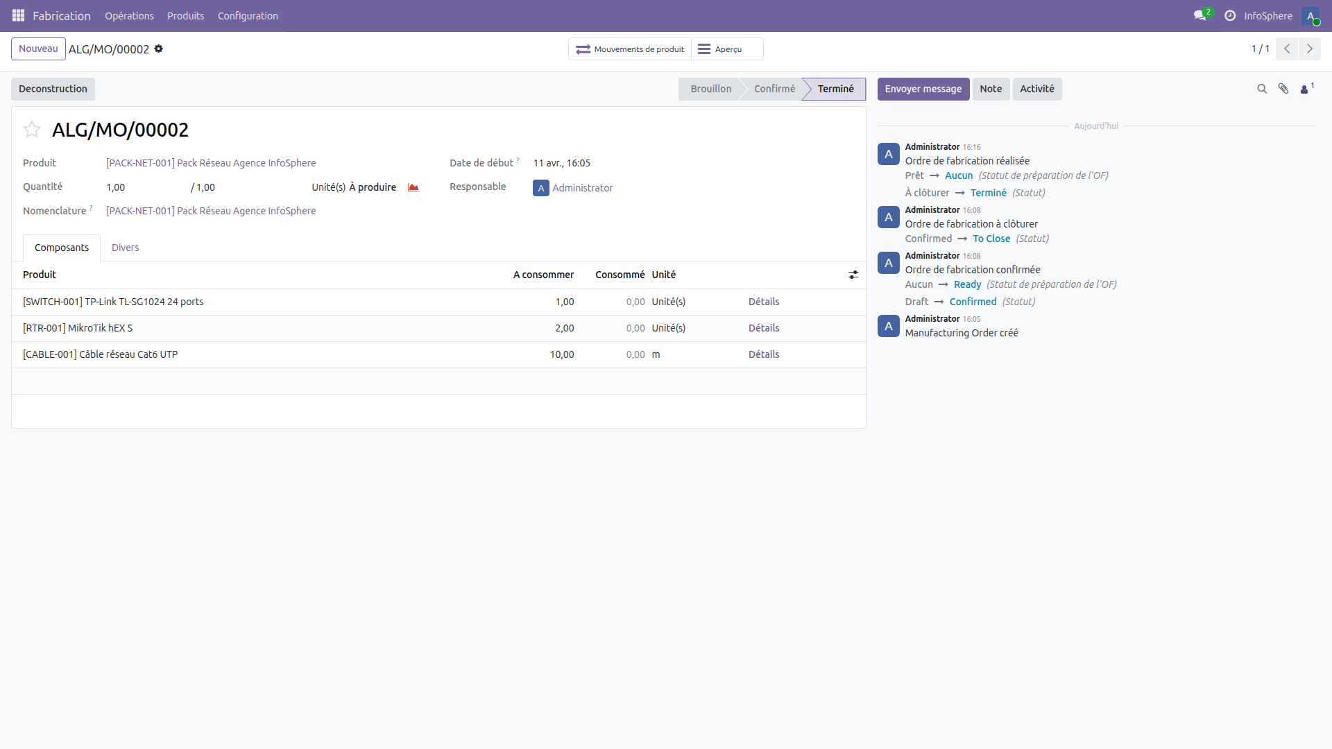 OF Pack Réseau Agence terminé