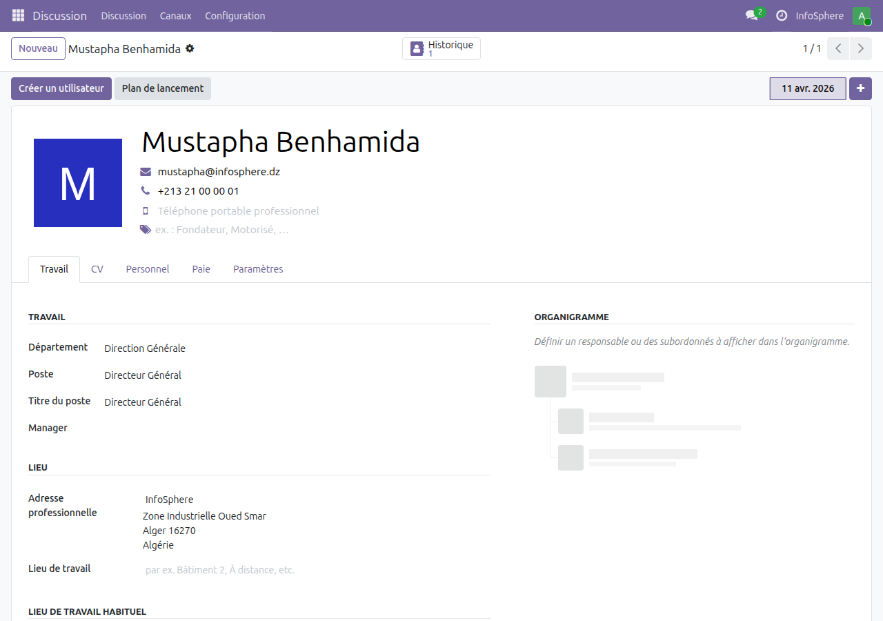 Fiche employé Mustapha Benhamida — Directeur Général InfoSphere