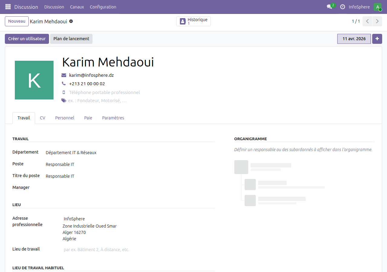 Fiche employé Karim Mehdaoui — Responsable IT InfoSphere