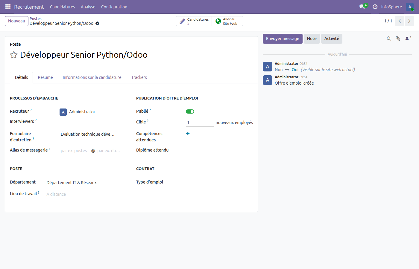 Fiche poste Développeur Senior Python/Odoo