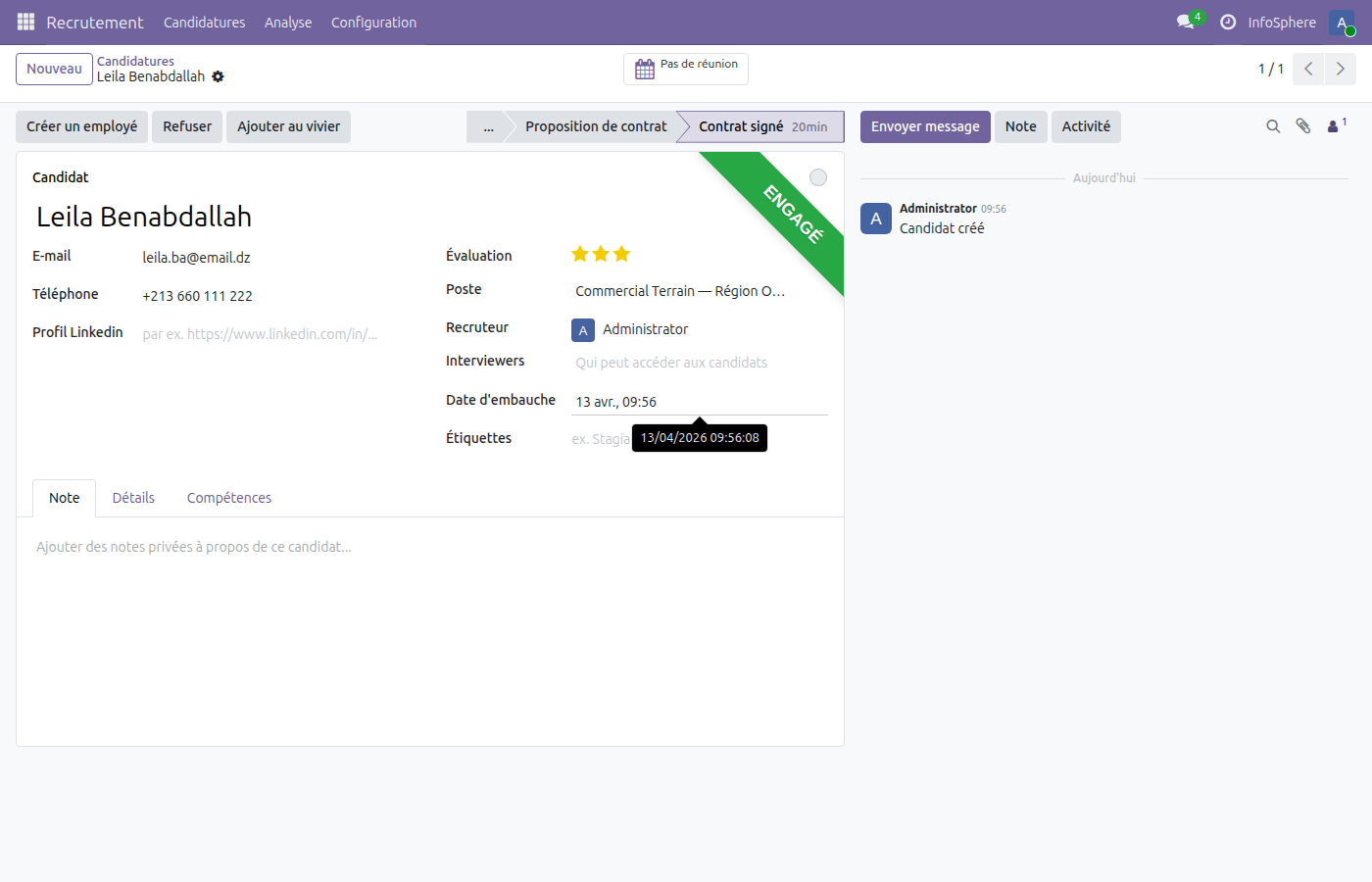Fiche candidat Leila Benabdallah — ruban ENGAGÉ après conversion