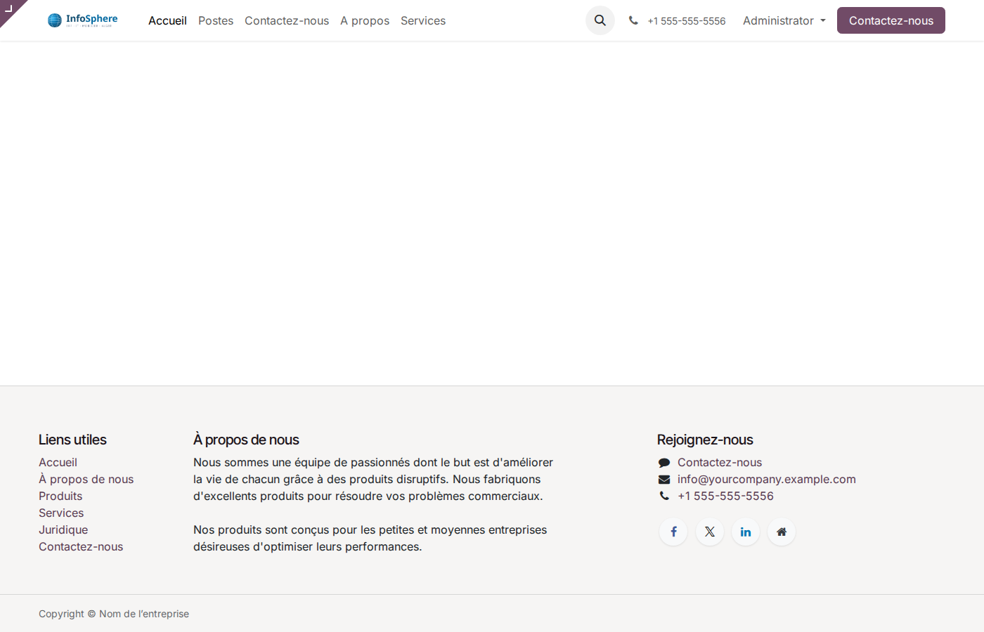 Page d'accueil par défaut du site InfoSphere