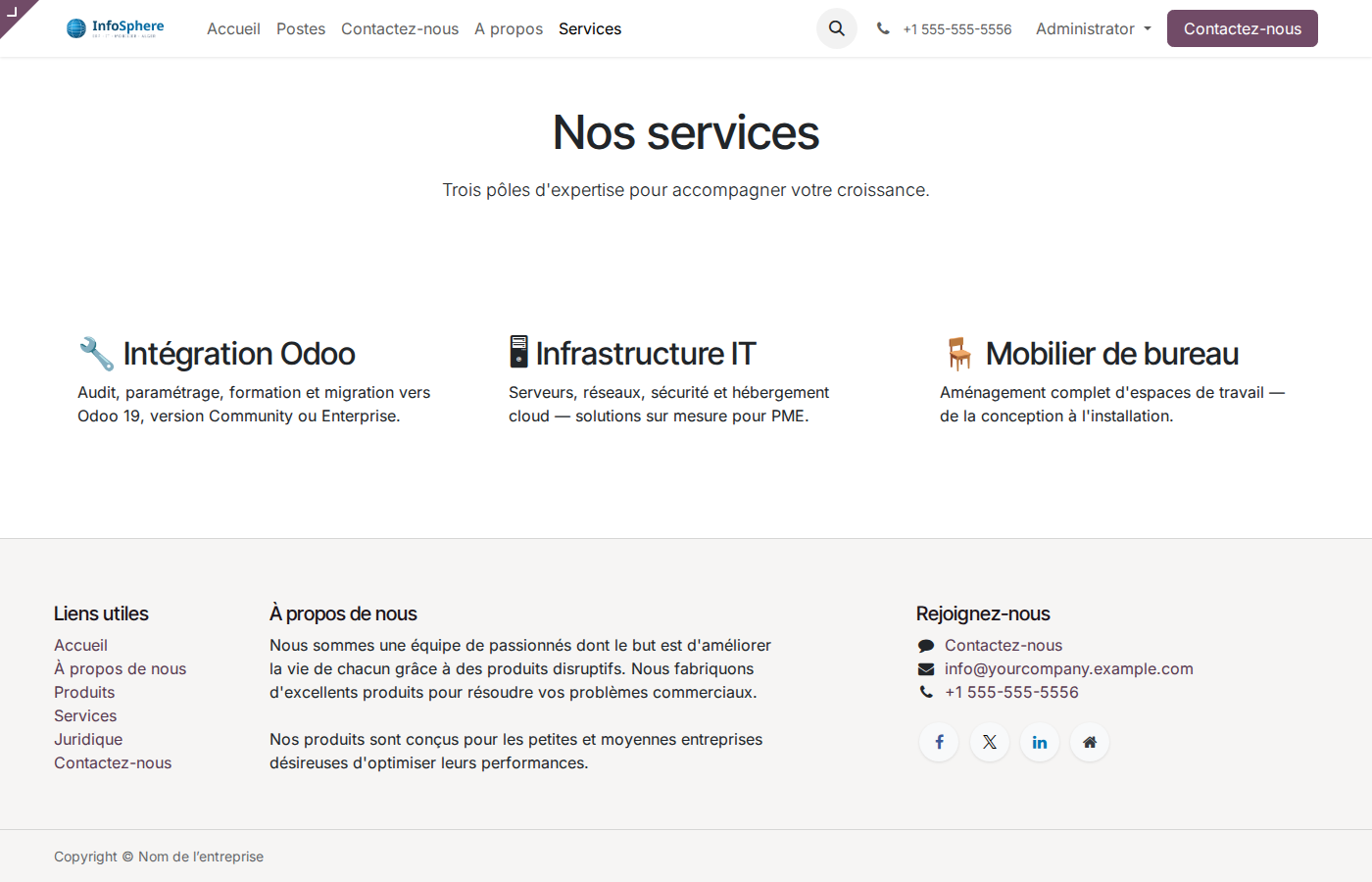 Page Services InfoSphere avec 3 colonnes services