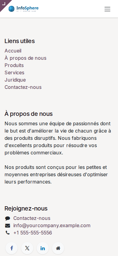 Aperçu mobile du site InfoSphere
