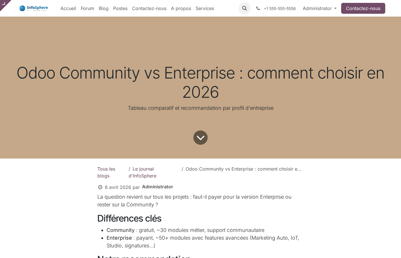 Article 'Pourquoi nous avons choisi Odoo 19' affiché publiquement