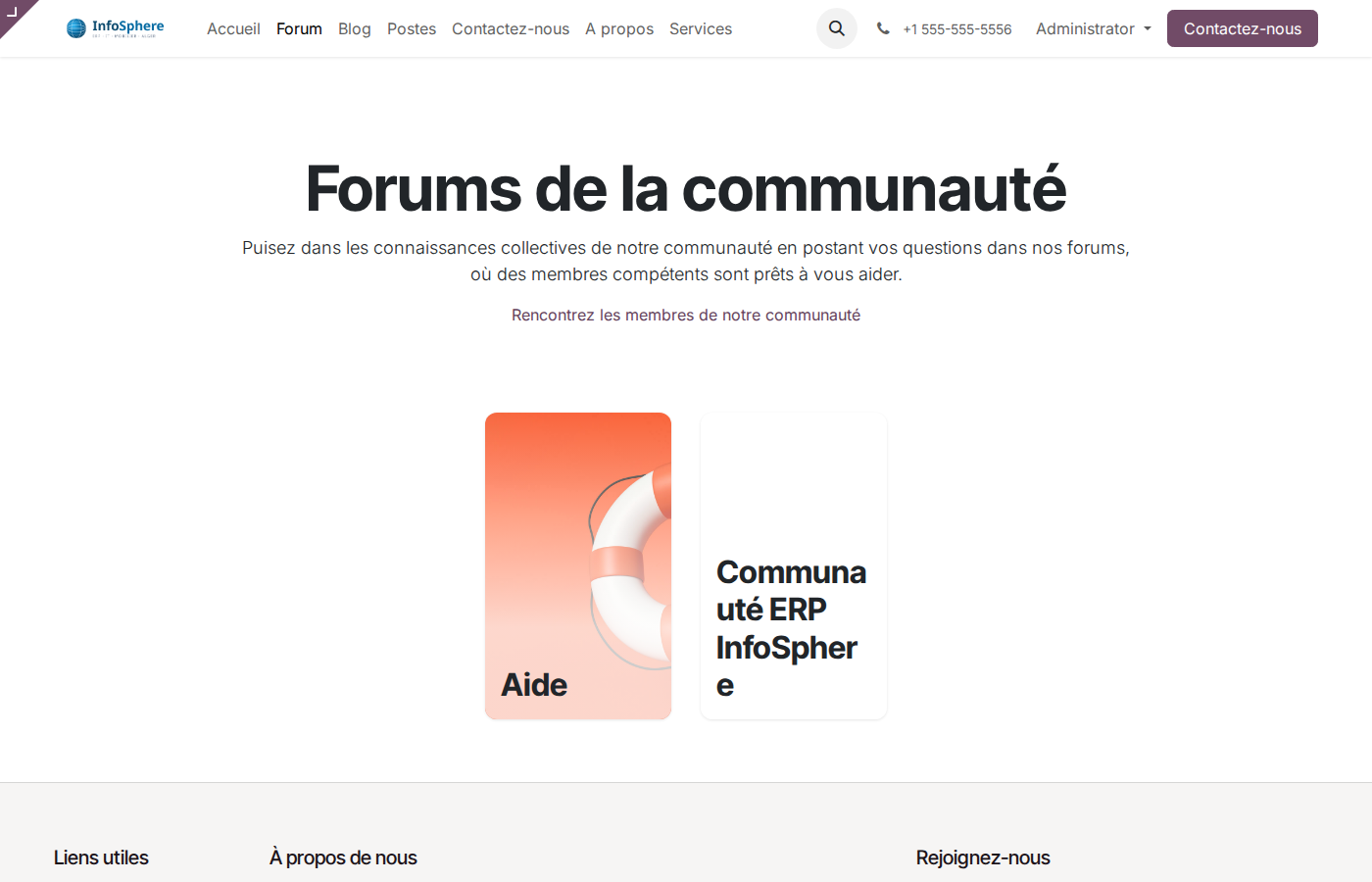 Page d'accueil du forum InfoSphere avec liste des questions