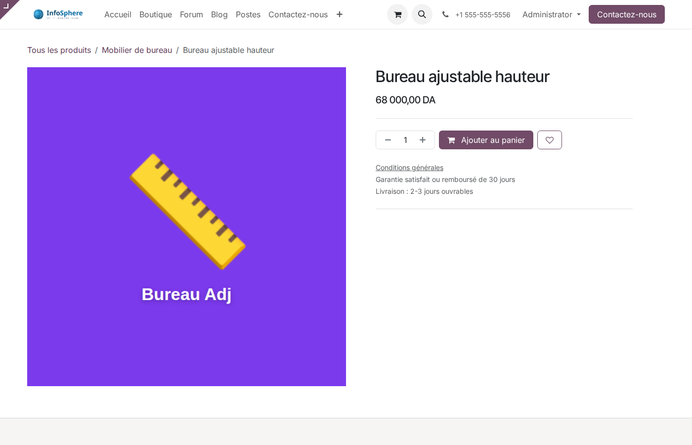 Fiche produit Bureau ajustable hauteur dans la boutique