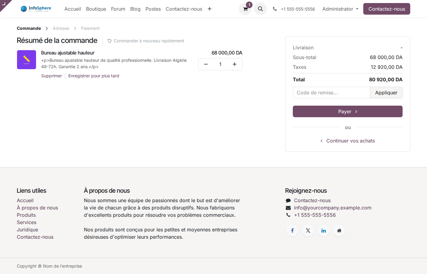Panier client avec 2 produits chaise + bureau