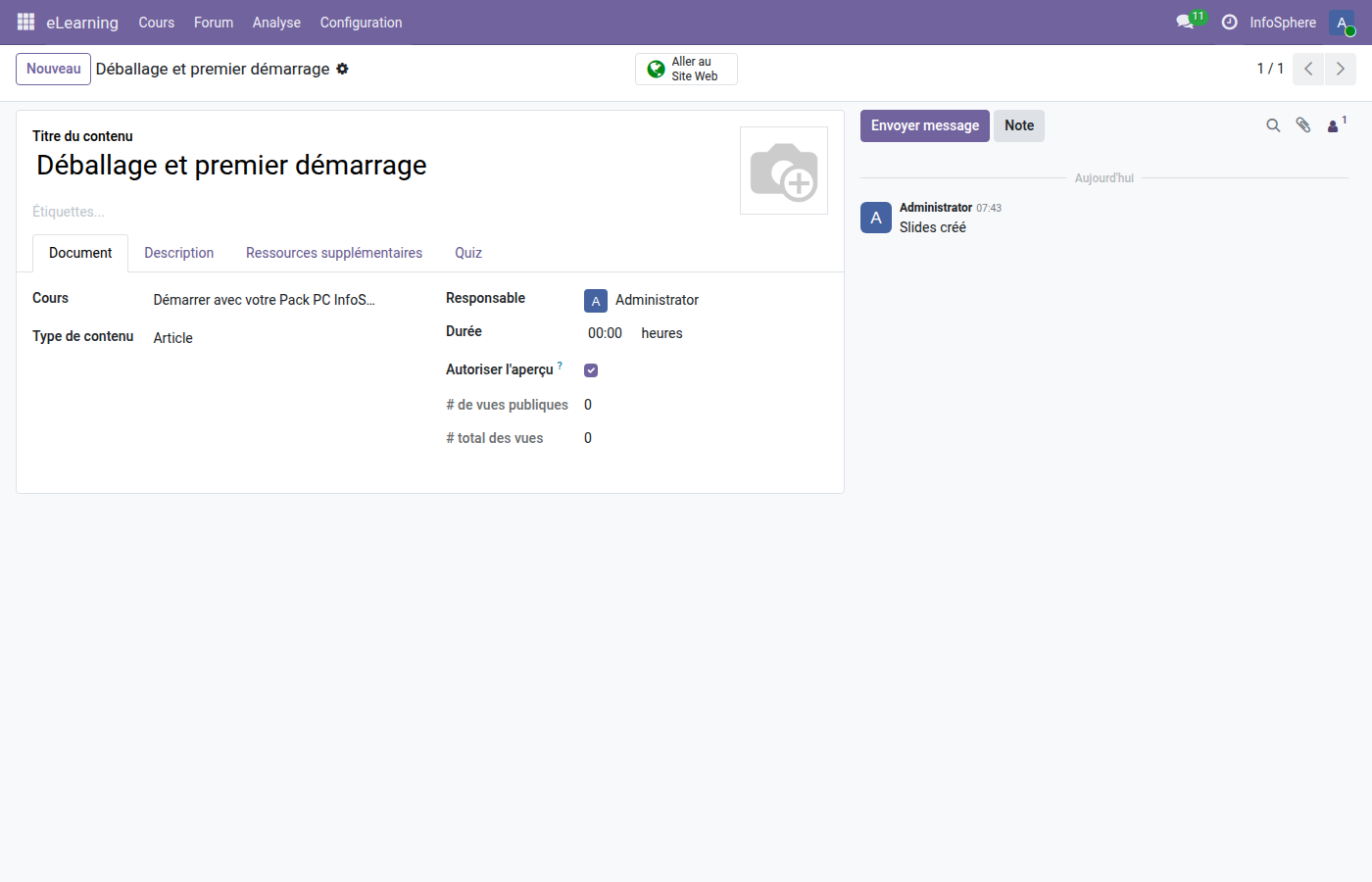 Form slide article Déballage premier démarrage