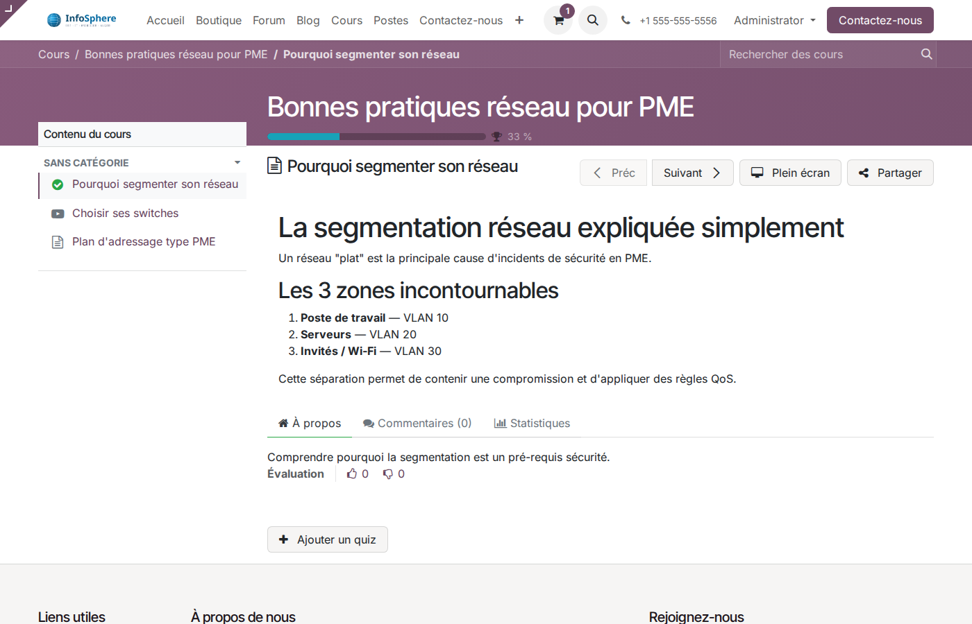 Slide en lecture côté apprenant parcours cours Réseau