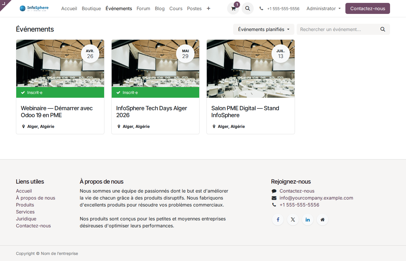Page publique /event avec les 3 événements InfoSphere
