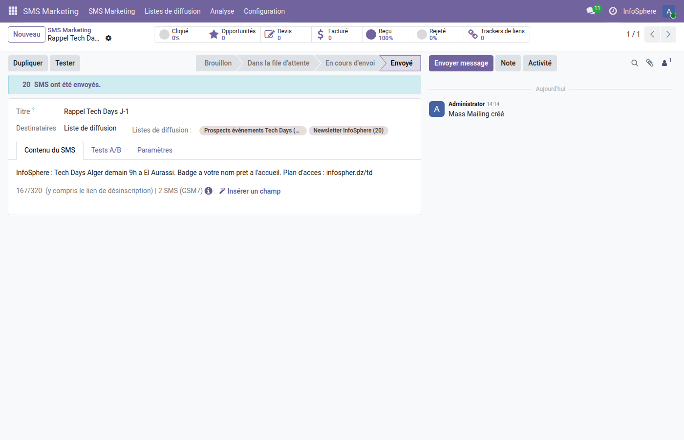 Form SMS rappel Tech Days J-1