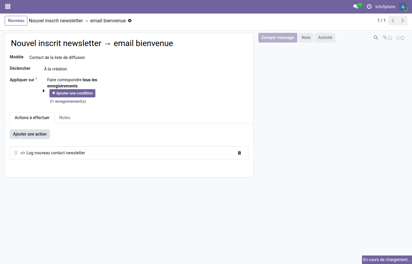 Formulaire automation bienvenue newsletter on_create