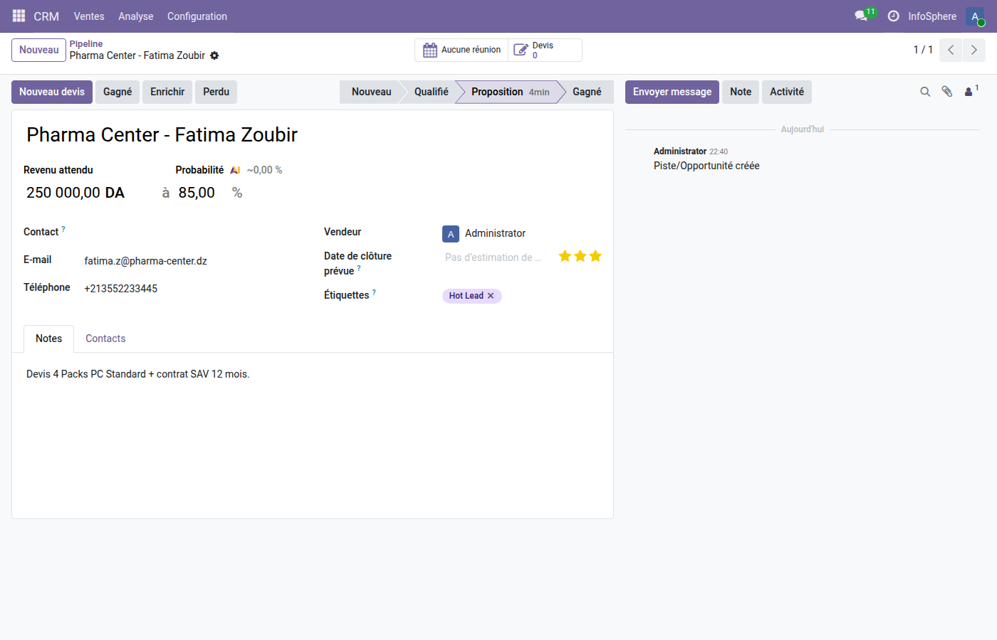 Form lead Hot priority 3 avec tags et revenu estimé