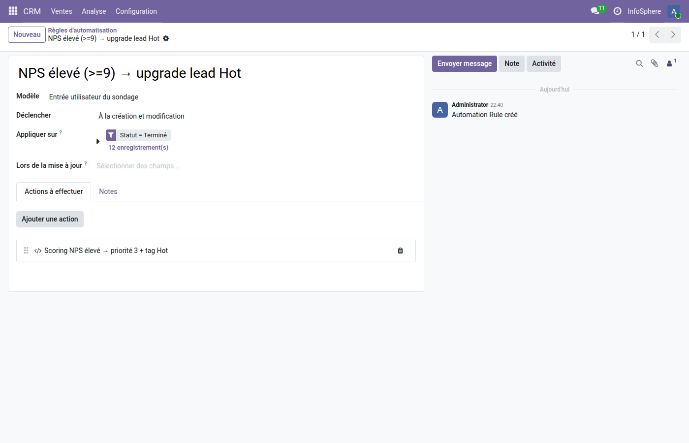 Formulaire automation NPS scoring → Hot Lead