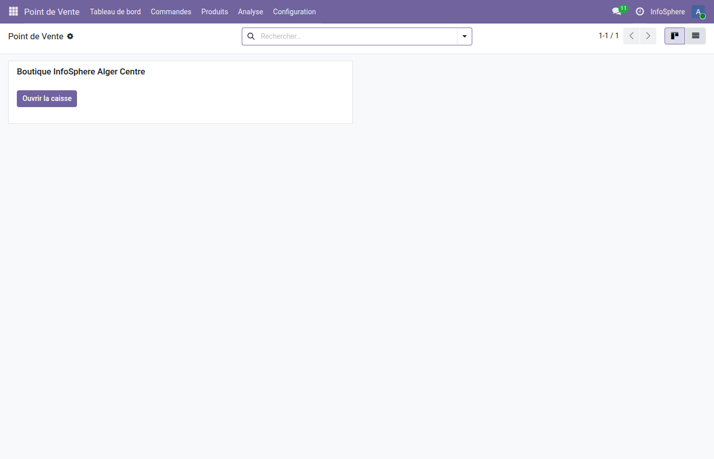 Dashboard Point de Vente avec la config Boutique Alger
