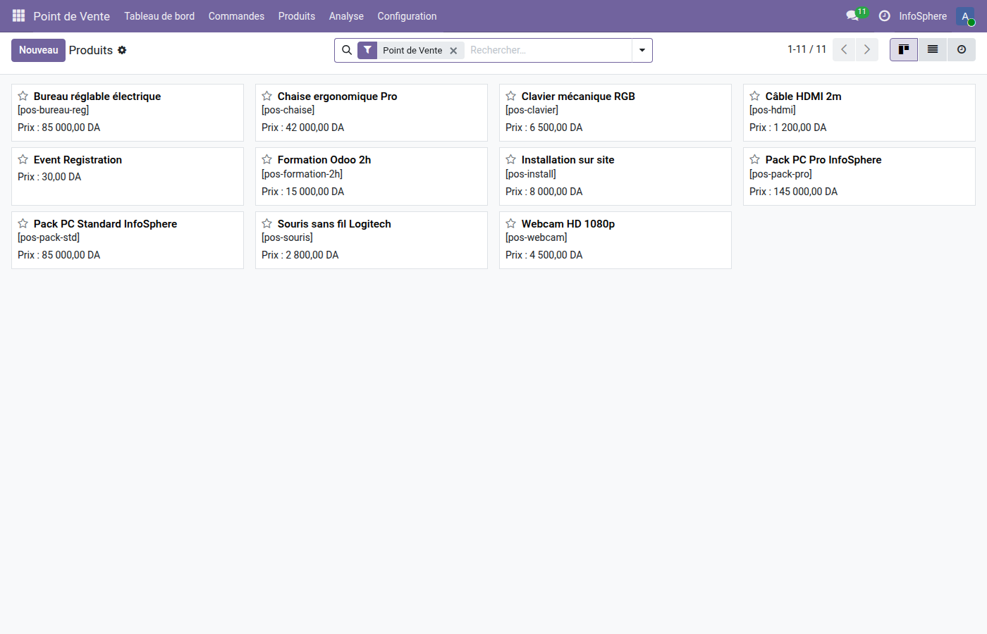 Liste des produits POS InfoSphere