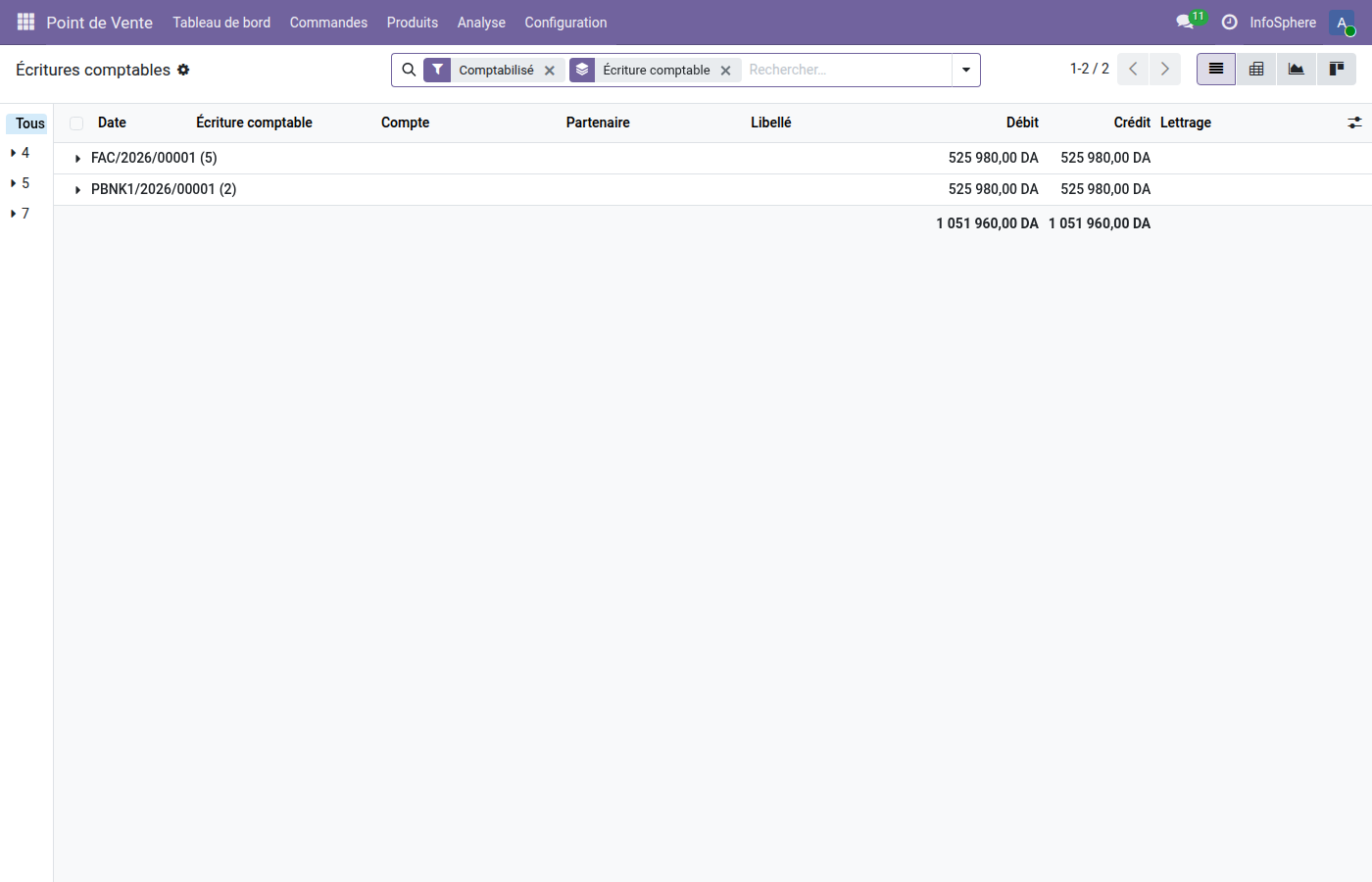 Écriture comptable session POS journal caisse ventes TVA
