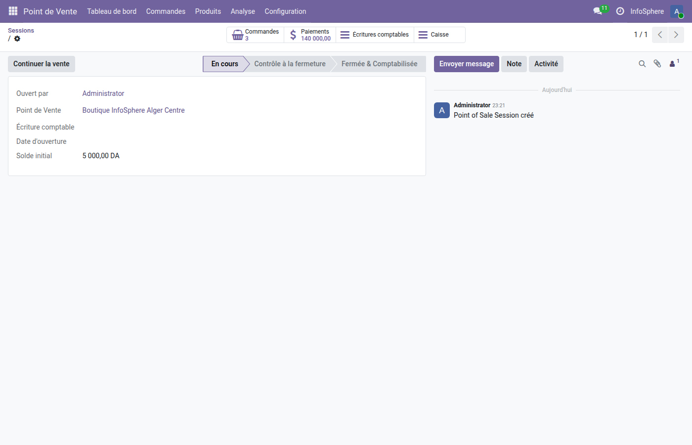 Popup ouverture session POS fond de caisse