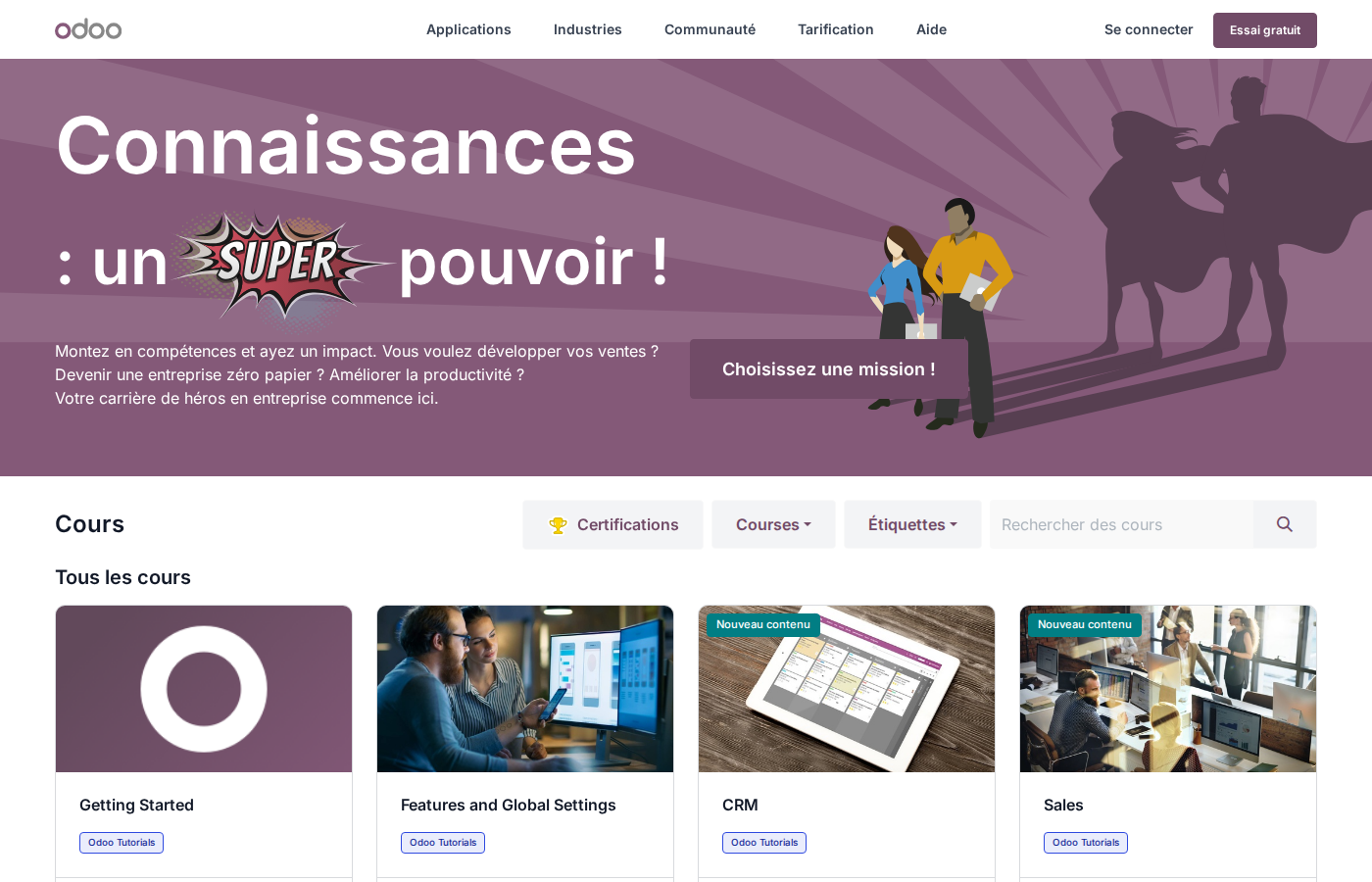 Page d accueil de la plateforme eLearning officielle d Odoo