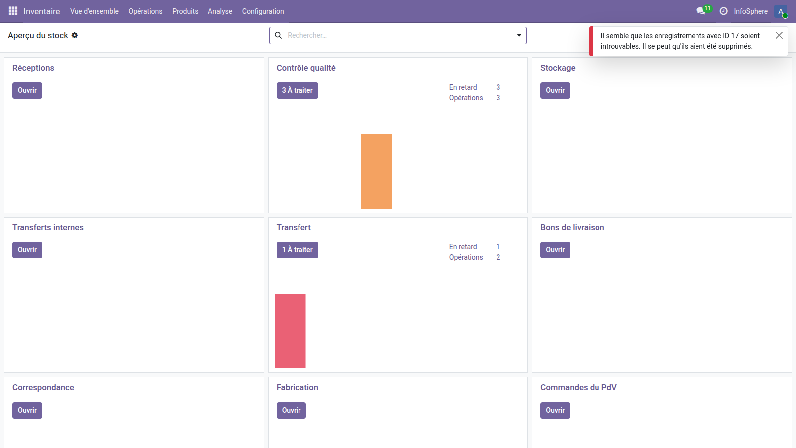 Transfert ALG/IN/00006 Odoo 19 — état Terminé avec 10 serveurs InfoRack R3 Pro 2U réceptionnés