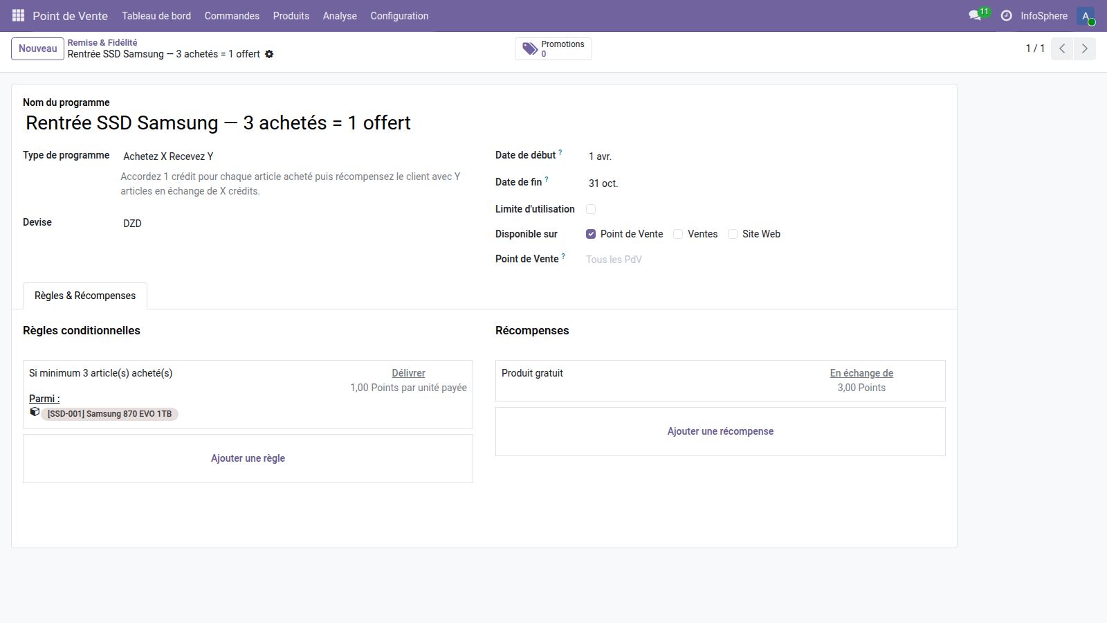 Programme Rentrée 3 achetés = 1 offert — type Achetez X Recevez Y, disponible Point de Vente uniquement