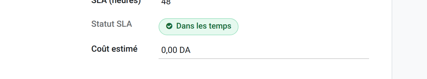 Widget SLA Badge en état ok — pastille verte avec icône check